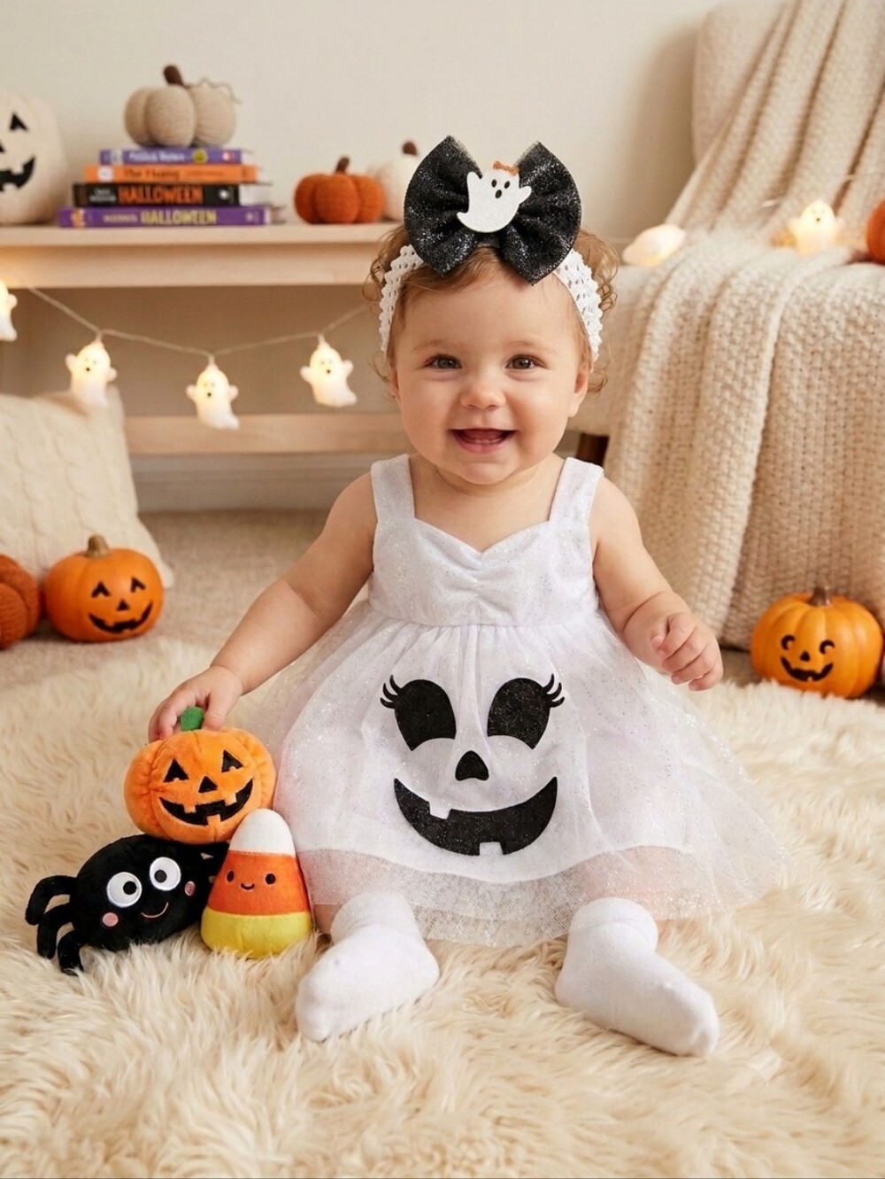 Baby White Sparkle Light Up Ghost Dress With Tutu And Headband
